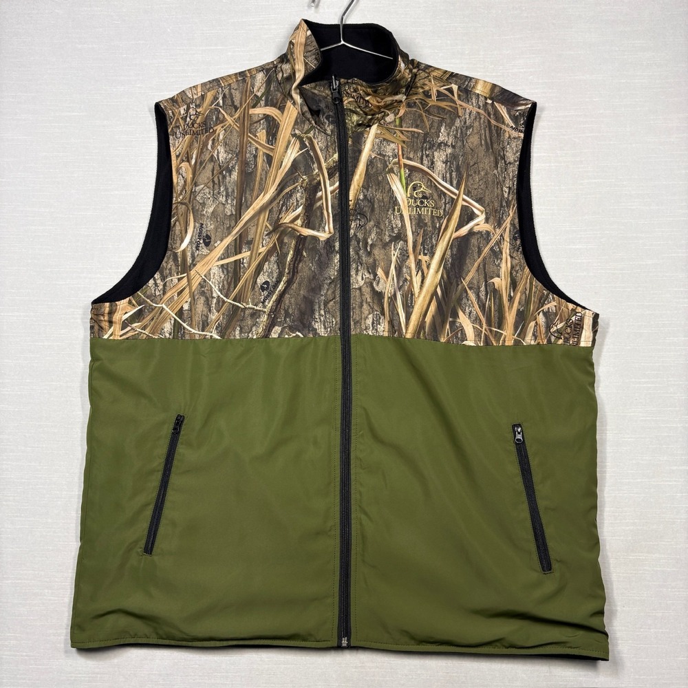 Mossy Oak Ducks Unlimited Fleece Lined Vest Mens XL Shadow Grass Habitat Camo